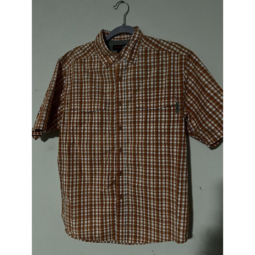 Wolverine button down shirt mens short sleeve adult Medium Vented Orange Plaid